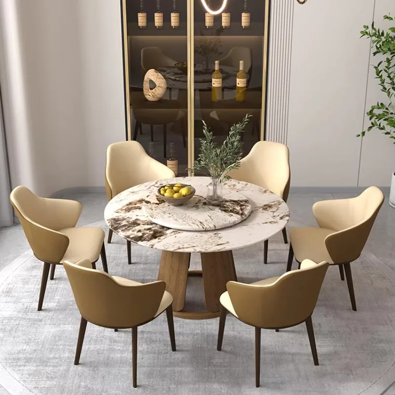 Esszimmer Massivholzmöbel Marmor runder Esstisch Set 6-Sitzer mit Stühlen