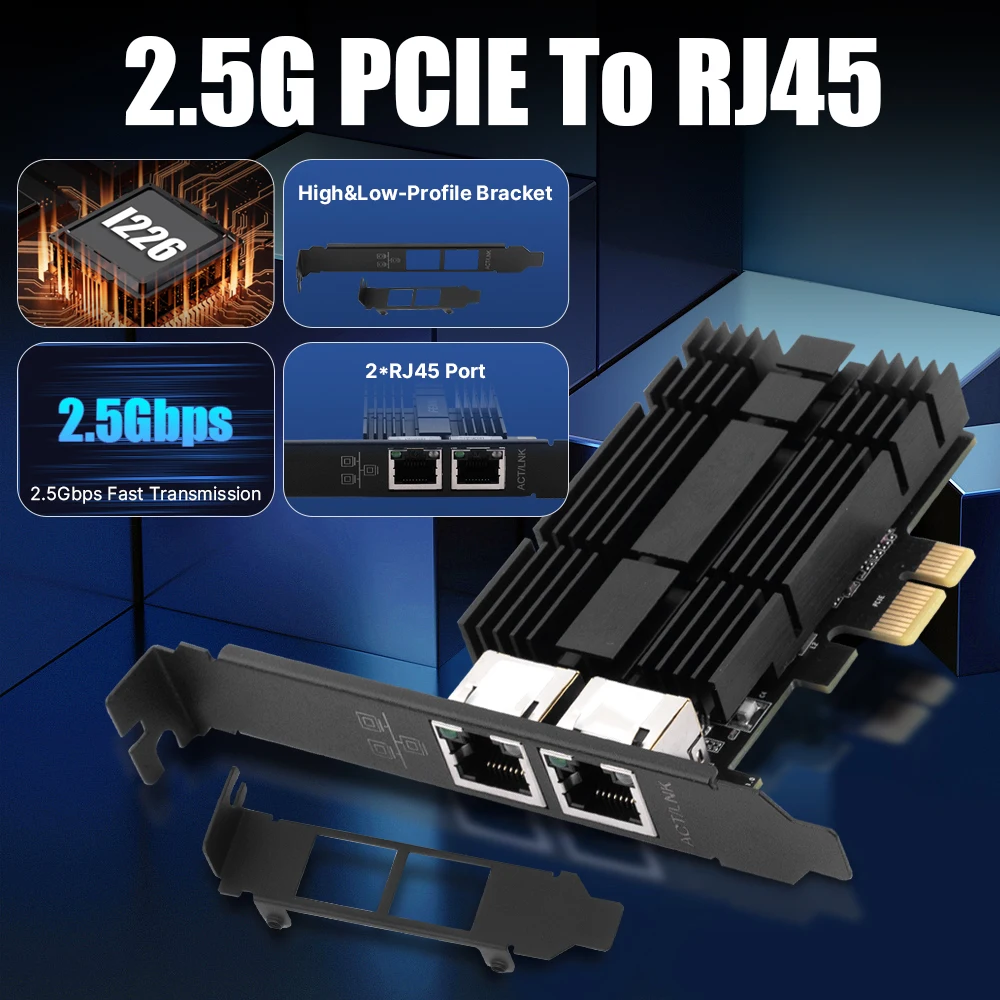2,5G PCIE zu RJ45 Netzwerkkarte PCIE X1/X4/X8X16 Ethernet Gigabit RJ45 Adapter High & Low-Profile Bracket PCI Express Karte Image