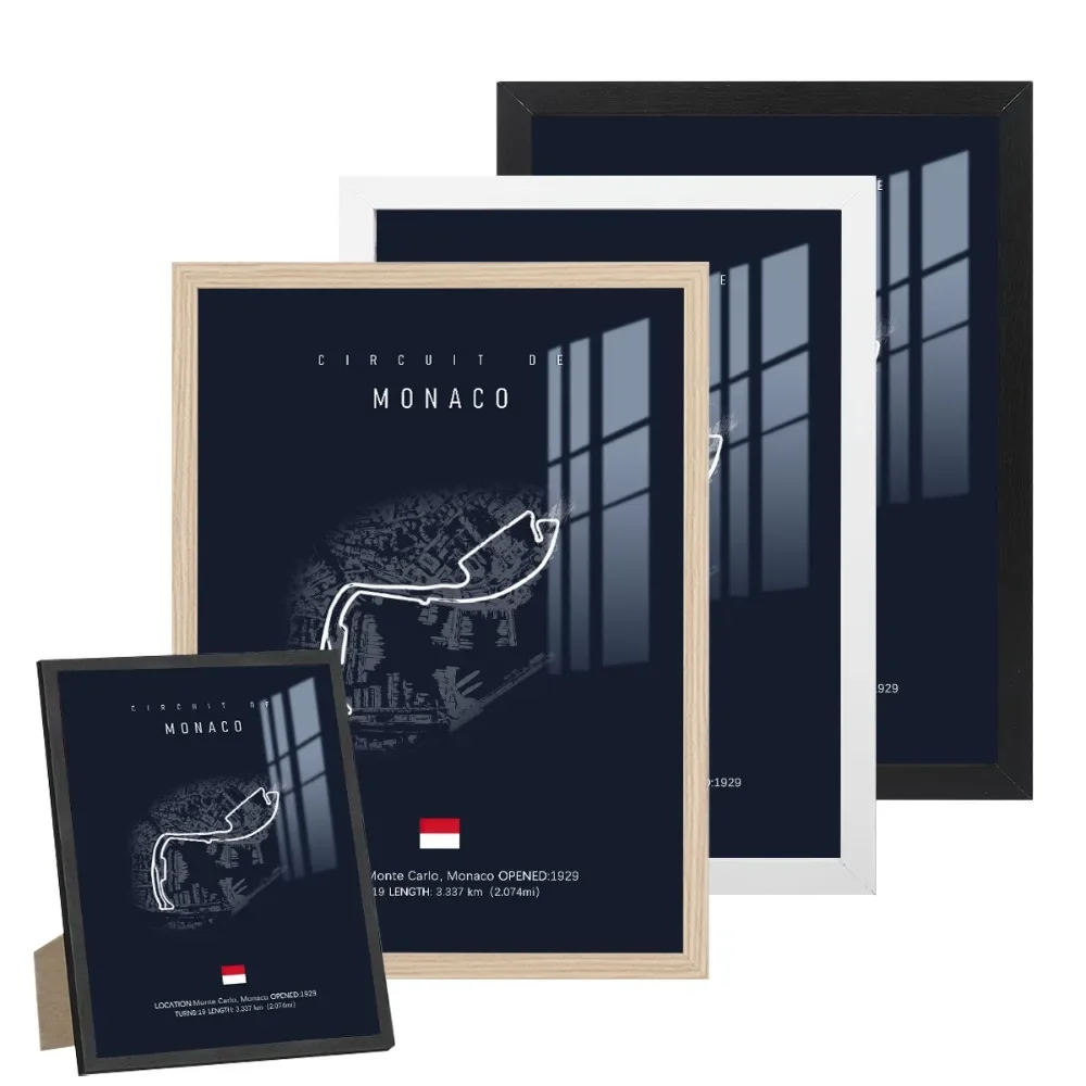 30x40cm Schwarz-Weiß-Farblahmen Plus Monaco Imola F1 Track Leinwandgemälde Formel 1 kann an der Wand gehängt werden Home Decor Image