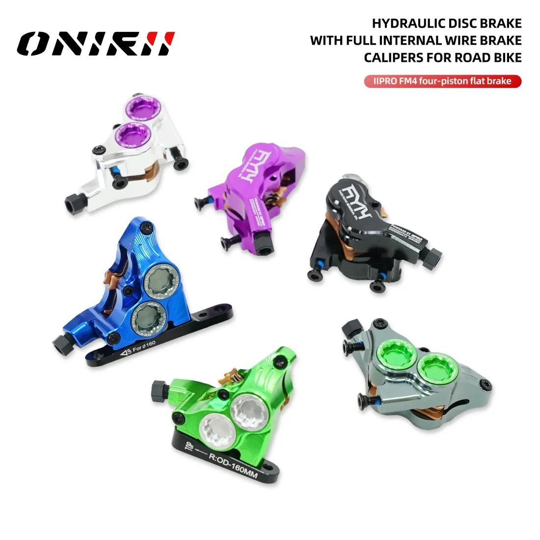 2025 FM4 ONIRII 4-Kolben-Flachmontage-hydraulische Scheibenbremssättel Klemmen Mineralöl Aluminium CNC-Thermobremsen für Rennrad Neu Image