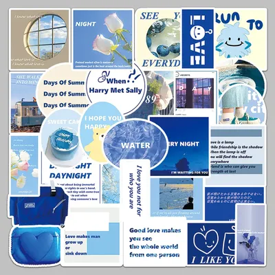50 Stück original blaue Tagebuchaufkleber im INS-Stil – ästhetische Pastelldekoration für Handyhülle/Gepäck/Guka – wasserfest Image