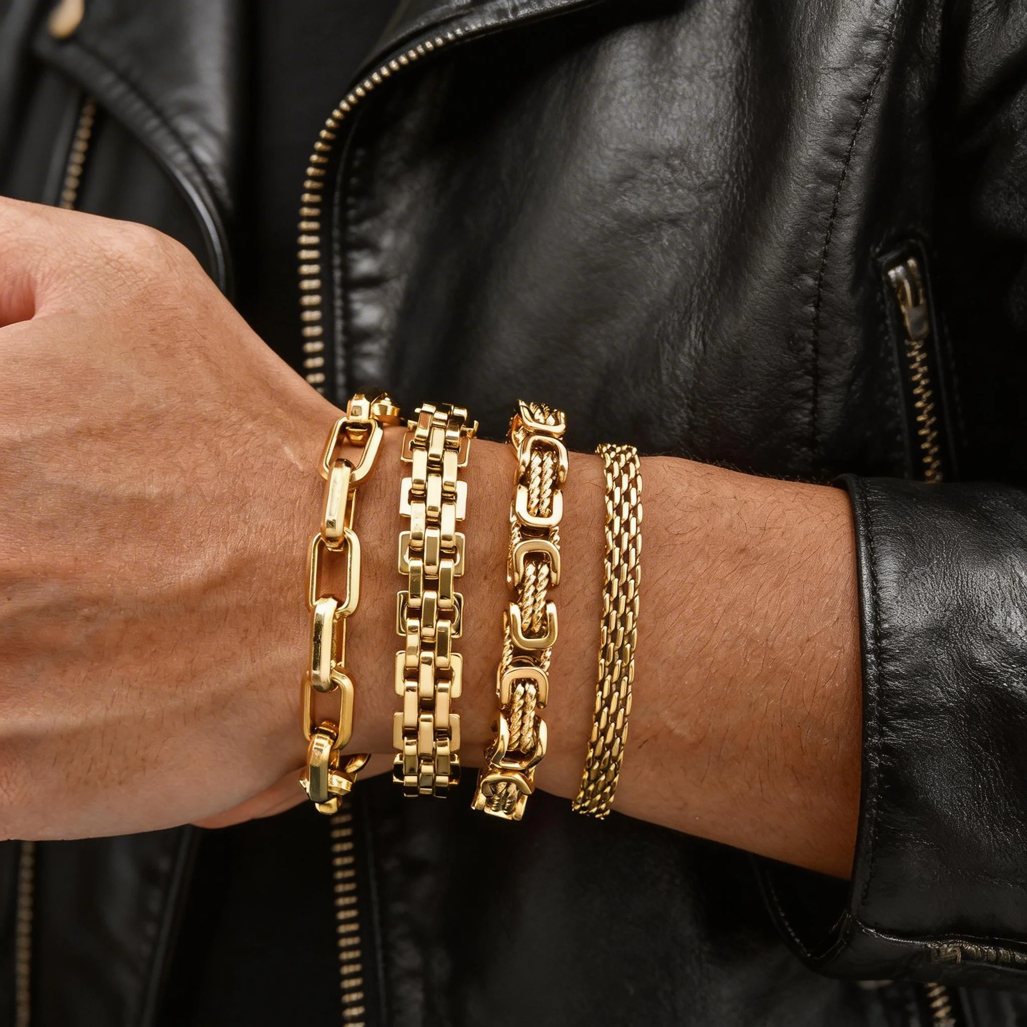 Goldfarbenes Herren-Kettenarmband, Hip-Hop Edelstahl Chunky Chain Armband, Rock Punk Schmuck Geschenk für Ihn