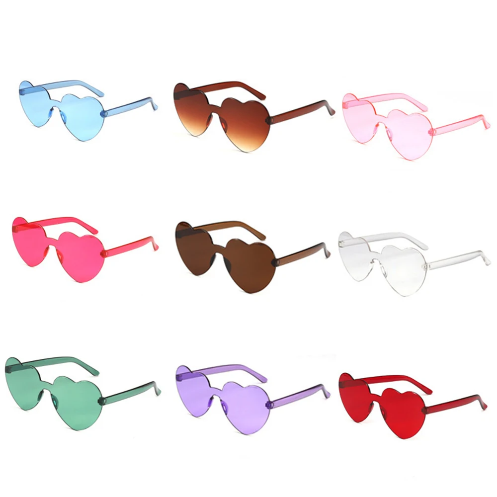 Liebe Herz Form Sonnenbrille Frauen Randlose Rahmen Farbton Klare Linse Bunte Sonnenbrille Weibliche Rot Rosa Gelb Shades Reise Image