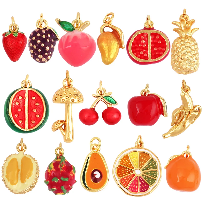 3D Obst Erdbeere Traube Mango Ananas Wassermelone Kirsche Banane Charm Anhänger, Schmuck Halskette Armband Herstellung Versorgung M15 Image