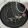 Vintage Perle Liebe Schmetterling Spinne Anhänger Choker Halskette für Männer Frauen Gothic Hip Hop Cross Moon Kette langen Schmuck Halloween