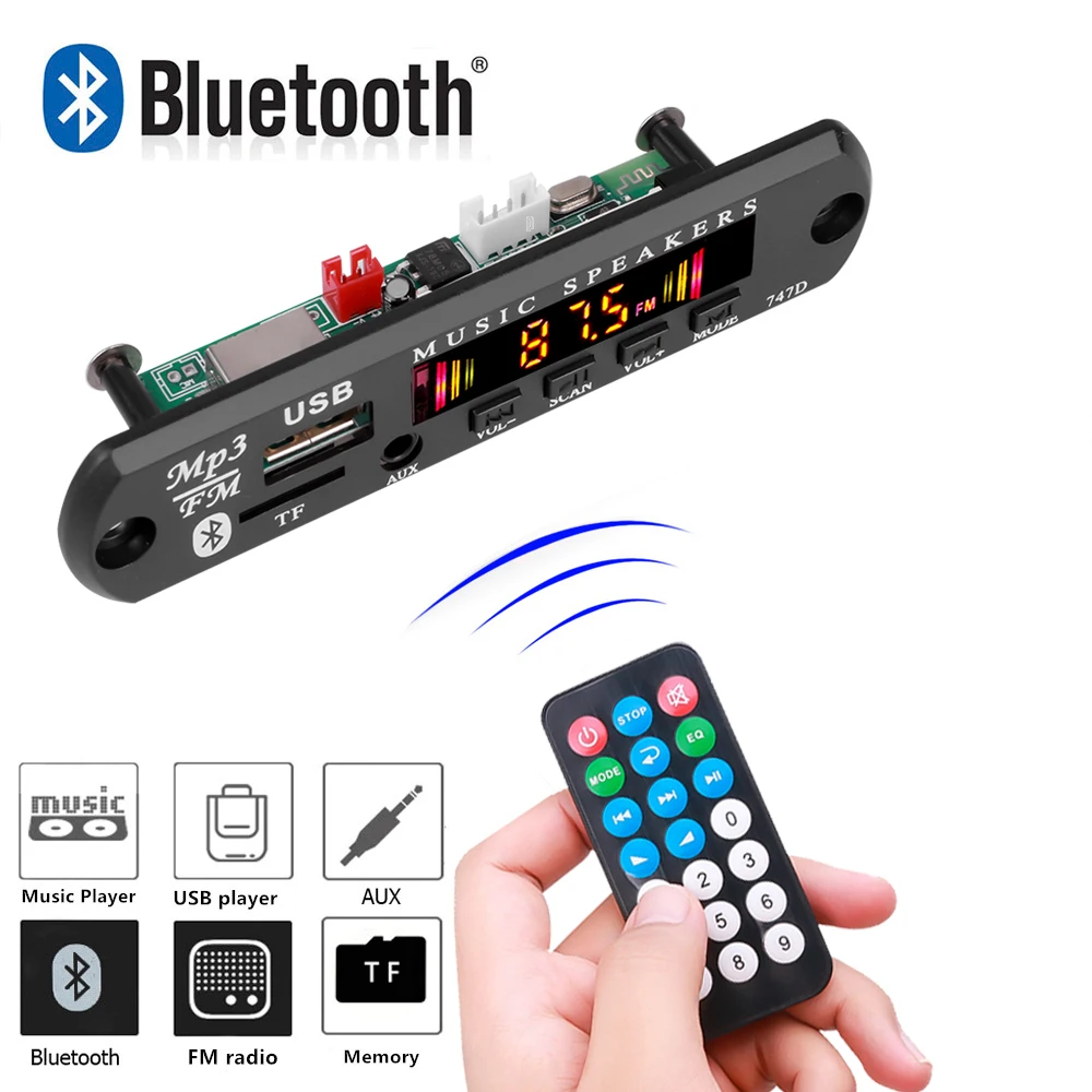 KEBIDU Bluetooth 5.0 Car Kit Wireless MP3 Decoder Board Audio 9V-12V WMA Auto Musik Player Modul Verlustfreie Audio USB AUX TF Radio Image