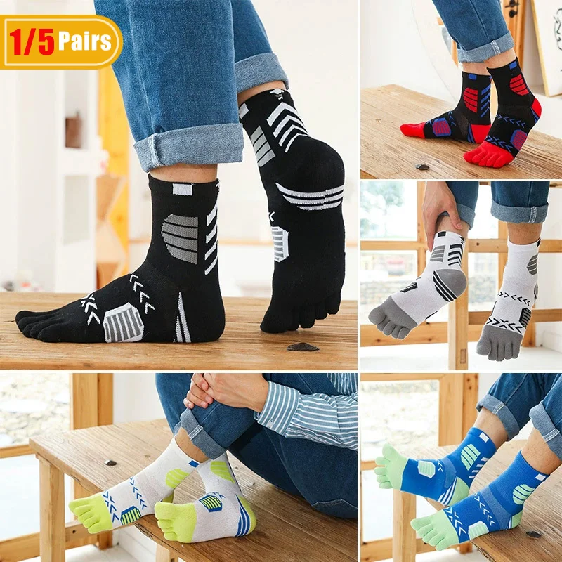 1/5 Pairs Sport Zehensocken Mann Baumwolle Kompression Gestreiften Fitness Badminton Tennis Outdoor Basketball Fünf Finger Kurze Socken Junge Image
