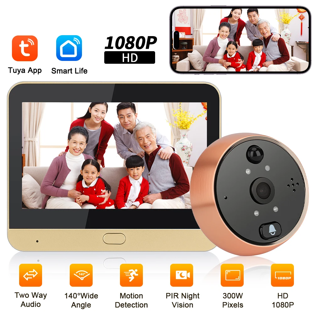 Wifi Anti-diebstahl Türklingel Zwei Weg Intercom Video Türklingel PIR Bewegungserkennung Guckloch Fernüberwachung Digitale Tür Viewer Image