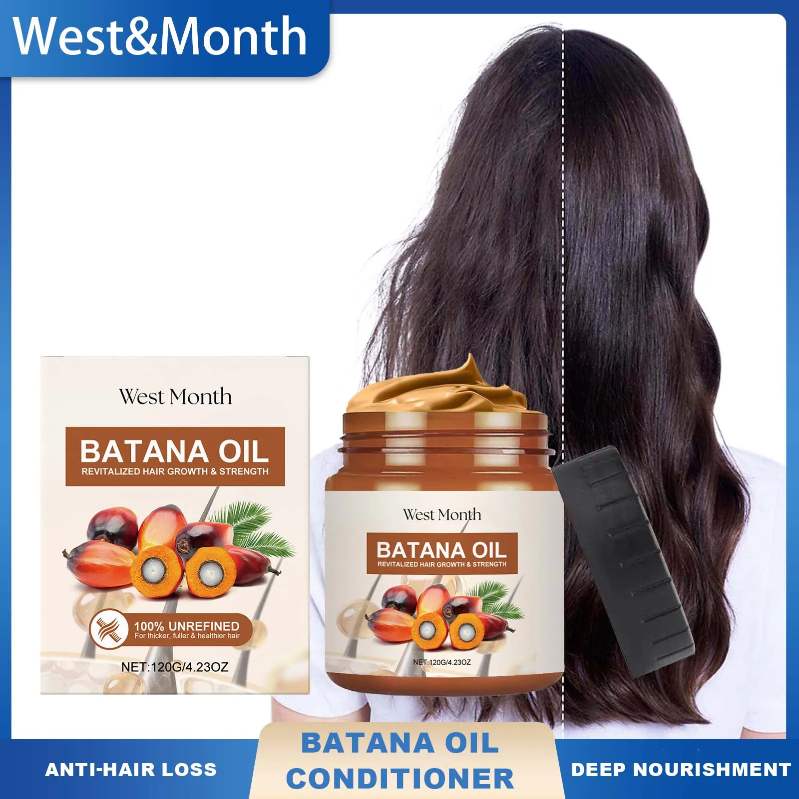 West Month Batana Oil Conditioner, natürliche Pflege, feuchtigkeitsspendend, verhindert Haarausfall und Haarbruch, verbessert die Haarqualität, weich, glatt Image