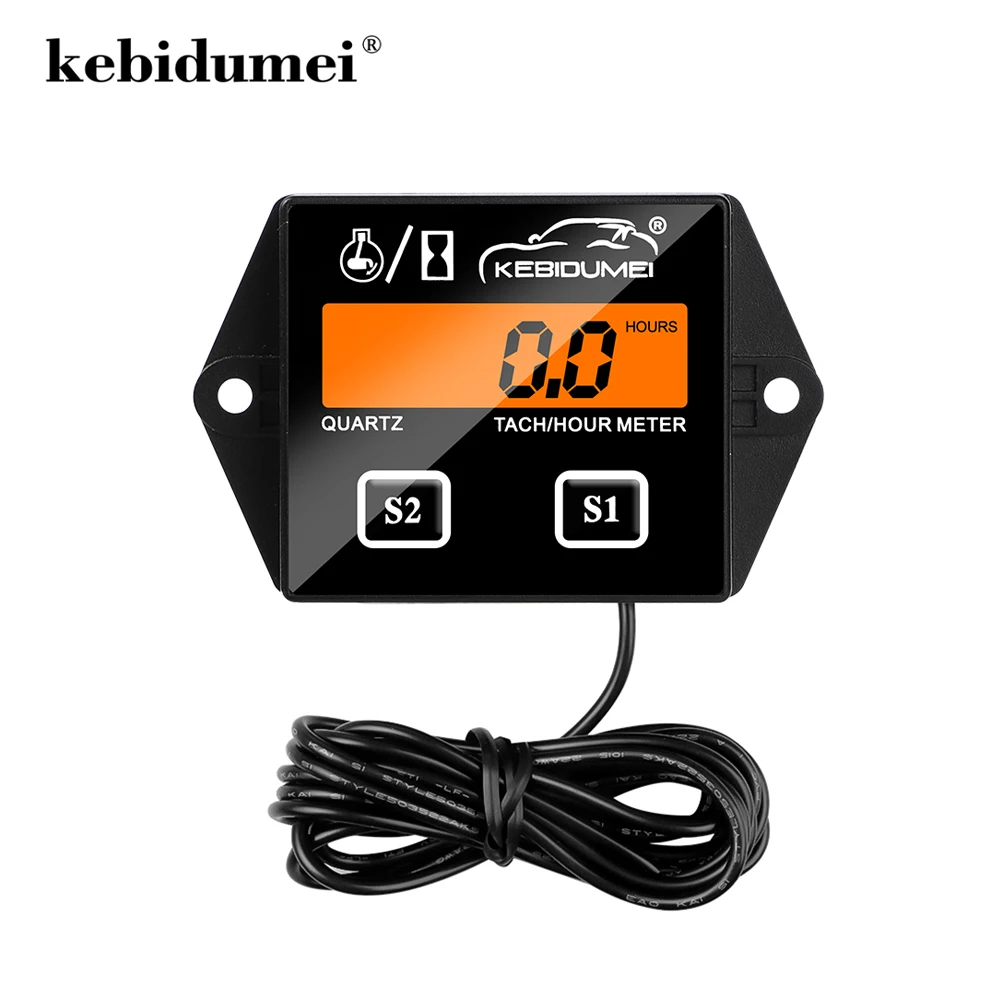 Kebidumei Digital Motor Tach Stundenzähler Tachometer Gauge Motor RPM LCD Display Wasserdicht Für Moto Marine Kettensäge Pit Boot Image