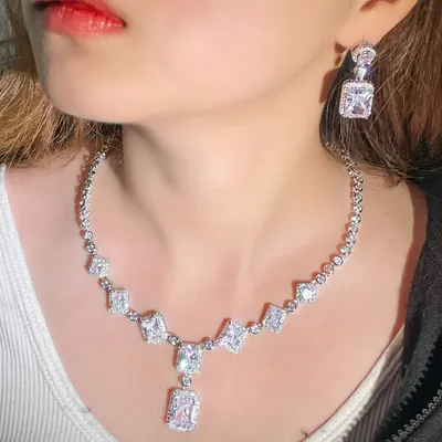 CWWZircons Sparkling Big White Cubic Zircon Bridal Party Costume Jewelry Sets Elegant Wedding Women Necklace and Earrings T628
