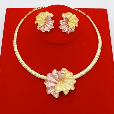 Dubai Gold Color Jewelry Sets For Women African Bridal Wedding Gifts Necklace Earrings Sets Jewellery