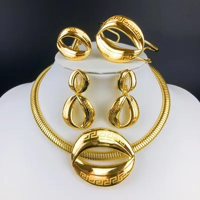 ESALE Dubai 18K Gold Plated Jewelry Set for Women Pendant Necklace Drop Earrings with Golden Chain Bridal Wedding Party Gifts