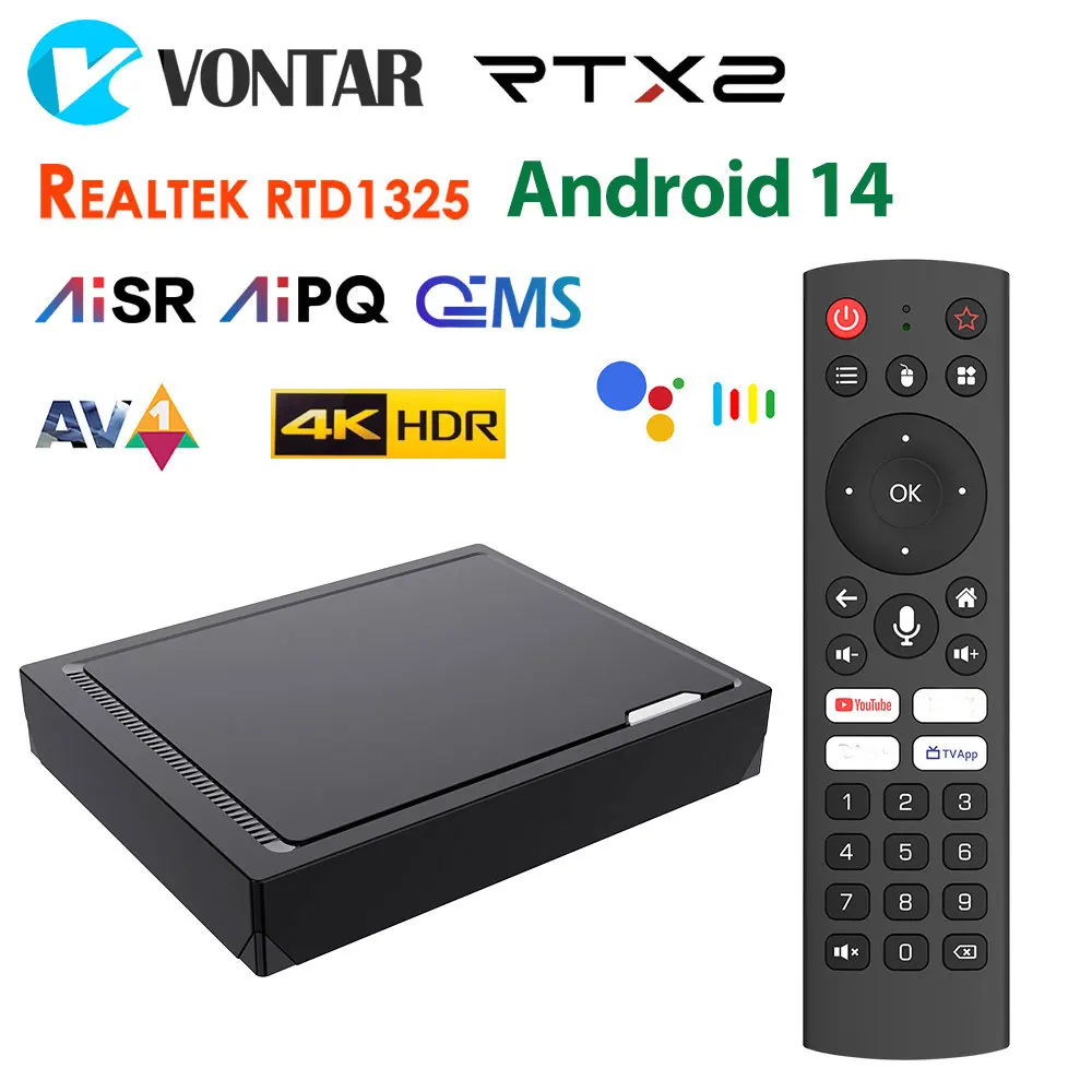 RT-X2 Android 14 TV Box 4GB 32GB 64GB Realtek1325 Support AI-PQ AI-SR 1000M 2T2R Wifi5 BT Media player Set top box