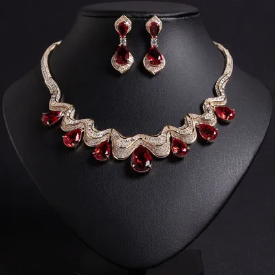 DUBAI Vintage Jewelry Set for Women's Wedding Accessories zircon drop Necklace Earring green white red blue