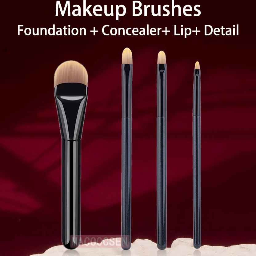 Ultra Thin Flat Round Foundation Brush Tongue Shaped Concealer Makeup Brush Foundation + Concealer+ Lip+ Detail Makeup Tool