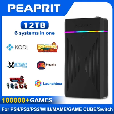 PEAPRIT 12TB Gaming HDD with Hyperspin Launchbox Retrobat Playnite 10K+ Retro Video Games Console for PS3/PS2/PS/Wii/WIIU/SWITCH