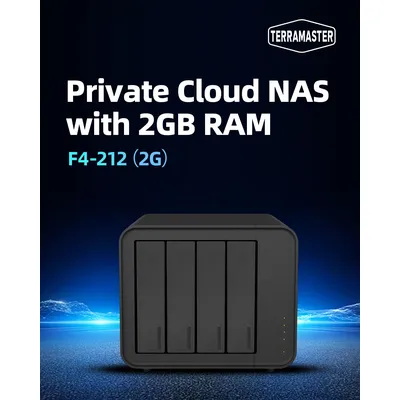 TERRAMASTER F4-212 4 Bay NAS - Quad Core CPU, 2GB DDR4 RAM, Network Attached Storage Personal Cloud (Diskless)