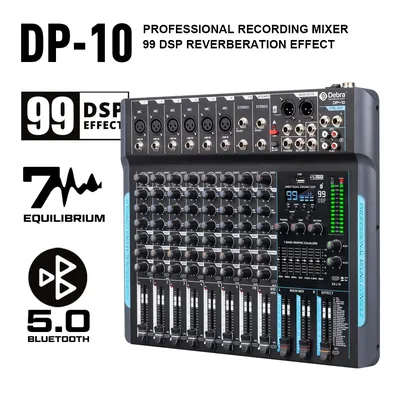 Debra 10 Channels 99 DSP Audio Mixer DJ Controller Reverb Recording Mixing With Bluetooth 5.0 Professional Performance