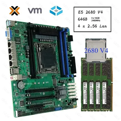 New C612 Motherboard Kit Xron 2680 V4 DDR4 64GB for Servers Firewalls Vpn Abonnement Virtual Machines Routers 4x2.5GE 10xSATA