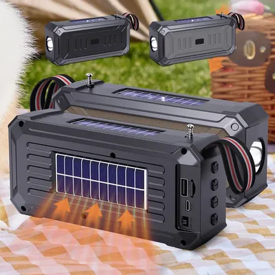 Solar Wireless Bluetooth Speaker Dual Solar Power Rechargeable with Flashlight TF USB Mp3 Music Player Audio System Fm Radio