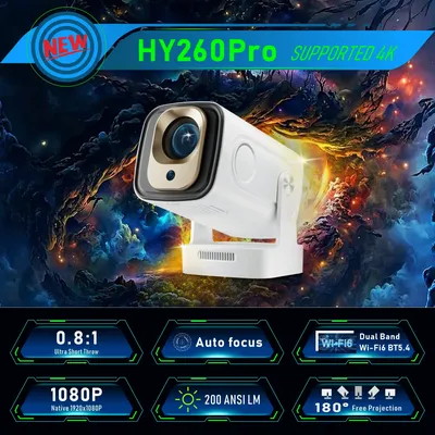 HY260Pro Smart Projector Supperted 4K Android 11 Dual Wifi6 330 ANSI Quad-core Allwinner H713 1080P Home Cinema Outdoor Projetor