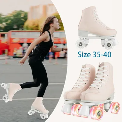 2025 Flashing Roller Skates PU Leather Roller Skates Double Row Quad Skate Shoes Adult Outdoor Indoor Skating Training Sneakers