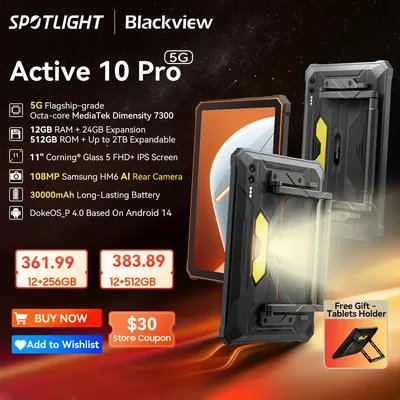 [World Premiere] Blackview Active 10 Pro Rugged Tablets 5G MTK 7300, 11" FHD+ Display, 12GB 512GB, 30000mAh Battery 108MP Camera