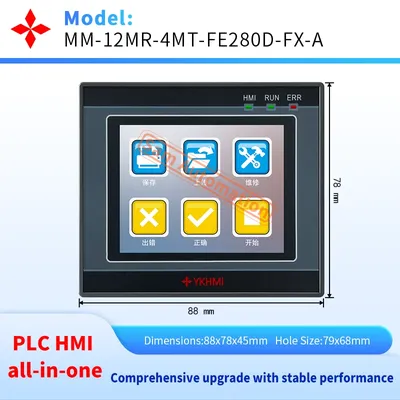 PLC HMI Integrated Programmable Logic Controller, 2.8'' Touch Screen Built-In Analog Signal Input and Output Wtih 2 Pulse 100K