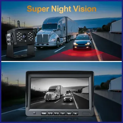 7" Wireless DVR 4 Split-screen Truck Monitor AHD 1080P Night Vision Reverse Backup Recorder For Trailer/Bus/RV/Pickups/SUV/Van
