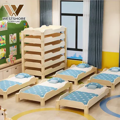 Custom Montessori Solid Wood Stackable Baby Crib Daycare Furniture Nursery Preschool Infant Sleeping Setup Resting Area Early Le