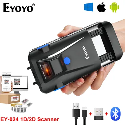 Eyoyo EY-024 Back Clip 2D Wireless Barcode Scanner Portable 1D Laser Bluetooth Bar Code Reader.Support Scanning Rich Symbologies