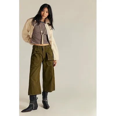 We The Free Liberty Wide Crop Jeans at Free People in Fir Green, Size: 28
