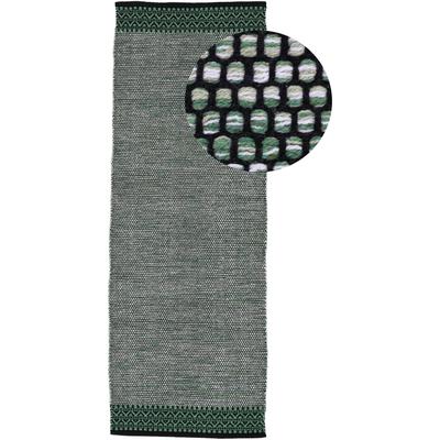 Teppich CARPETFINE "Kelim Mia, auch als Läufer erhältlich", grün, B:80cm H:6mm L:300cm, Baumwolle, Teppiche, handgewebt, Baumwolle, Wendeteppich, Fleckerl, Bordüre, Wohnzimmer Image