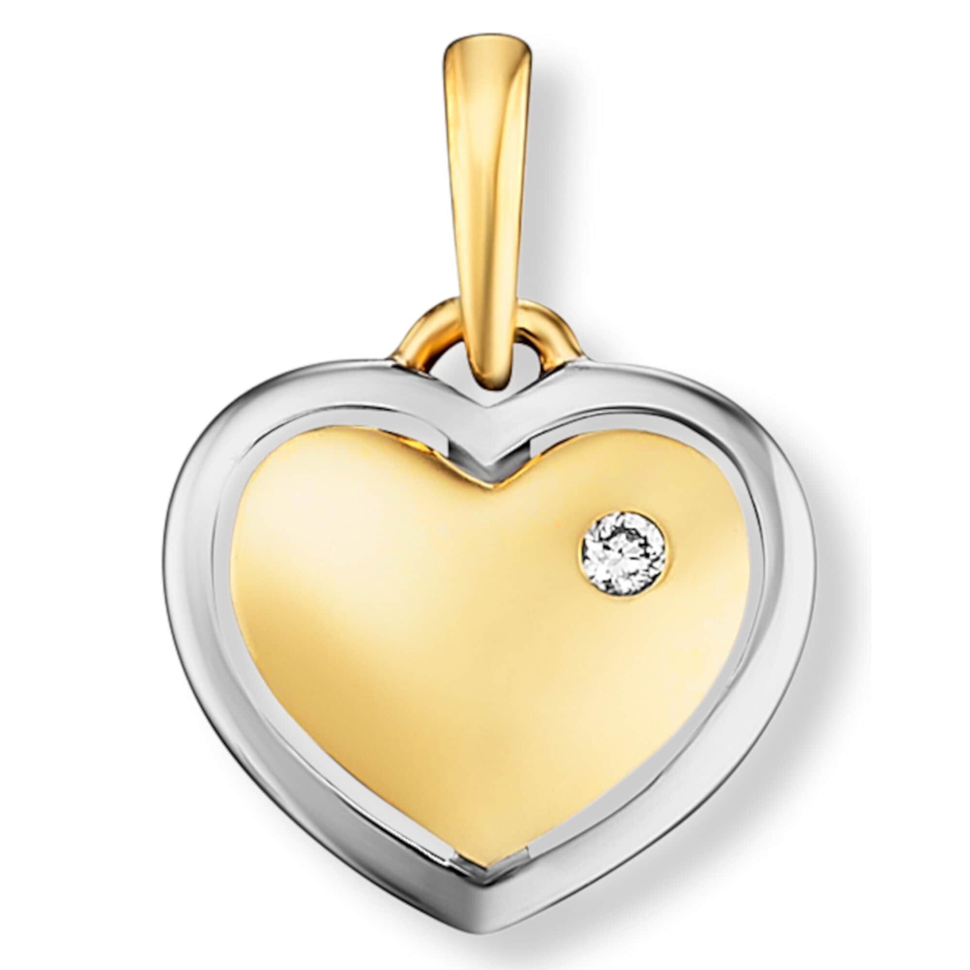 Herzkette ONE ELEMENT "Halskette - Herzkette mit 0.01 ct und Diamant Brillant Herz", gold, Halsketten, Damen, 0,01 mit Diamant, Diamanten Gelbgold 585 Gold, Diamanten, Gelbgold 585, Gold, stufenlos verstellbare Halskette bis 45 cm Image