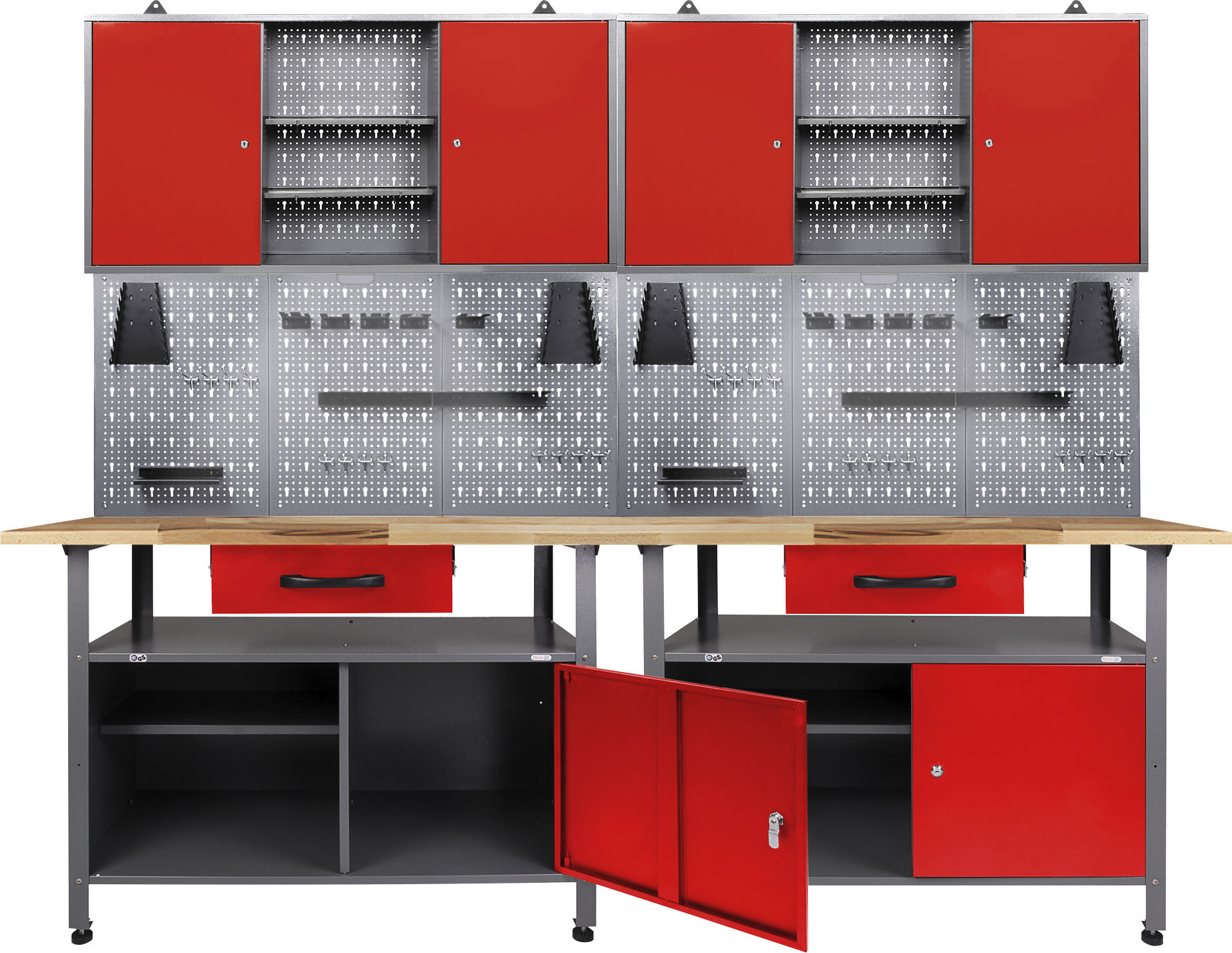 Werkstatt-Set ONDIS24 "Klaus mit LED", rot (anthrazit, rot), B:240cm H:205cm T:60cm, Metall, Werkbänke, 240 cm