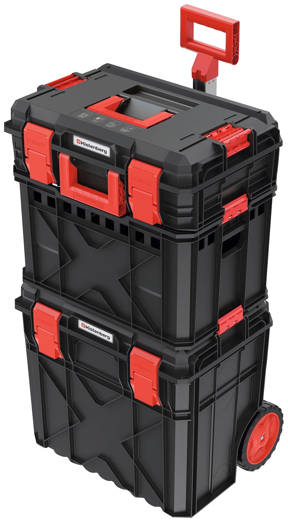 Werkzeugtrolley PROSPERPLAST "X Block Pro", schwarz (schwarz, rot), B:54,6cm H:97cm T:38cm, Kunststoff, Aufbewahrungsboxen, 54,6 x 38 x 97 cm