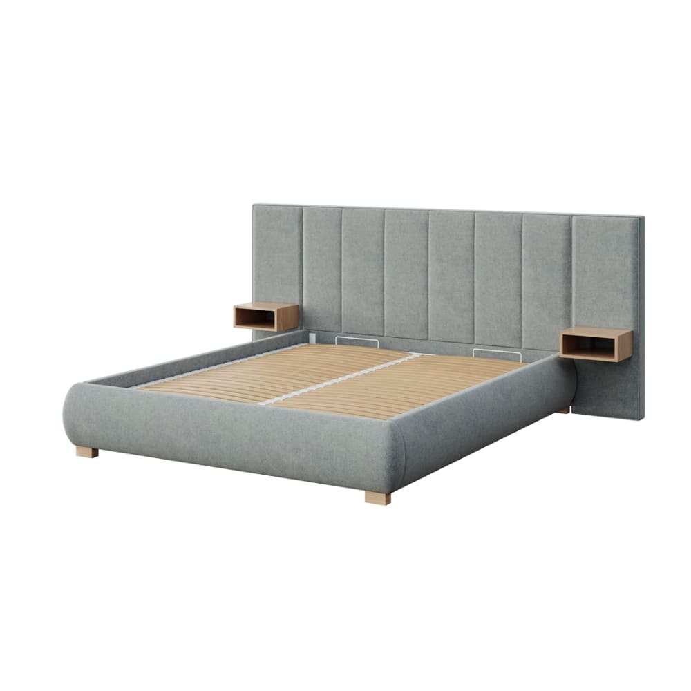 Lit coffre avec sommier à lattes rayures gris 160x200