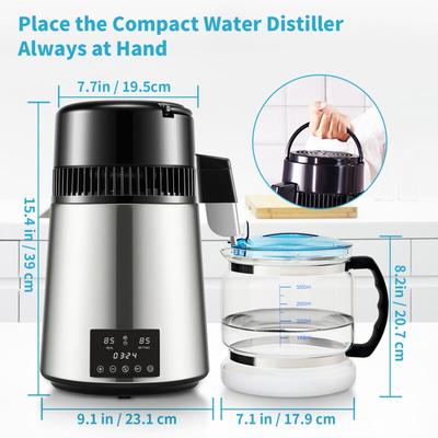 Mophorn 4-Liter-Wasserdestilliergerät, 1 l/h, 750 W Arbeitsplattenreiniger mit doppelter Image