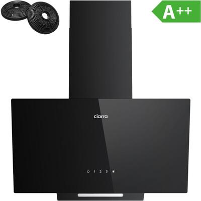 Ciarra - Dunstabzugshaube Schräg 60 cm 350 m³/h 3 Stufen Umluft oder Abluft Schwarzes Glas CD6750CB