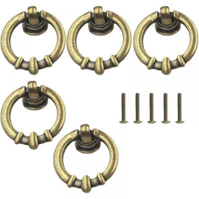5 Stück Vintage-Möbelgriffe, Ring, antiker Messing-Möbelgriff, Knöpfe mit Schrauben, für Image