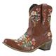 Vintage Ethnic Cowboys Boots For Women Bohemian Retro Flower Embroidered Pointed Toe Leather Western Cowgirls Boots Cute Chunky Mid Heels Wide Mid Calf Booties For Ladies Dressy (a-Brown, 8.5)