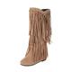 Generisch Women's Knee-High Boots with Heel - Cowboy Boots Women's Brown Suede Slip Boots Fringe Over Knee Boots Wedge Heel Long Shaft Boots Non-Slip Riding Boots Round Toe Winter Boots, Beige5, 10 UK