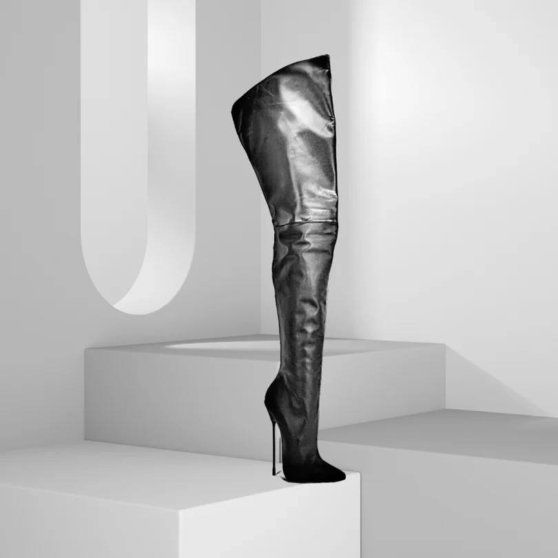 Schwarzes Leder Stiletto Sexy Stiefel Spitzschuh Mode Frühjahr Design Frauen Party Casual Overknee Stiefel 2025, Zapatos Para Mujere Image