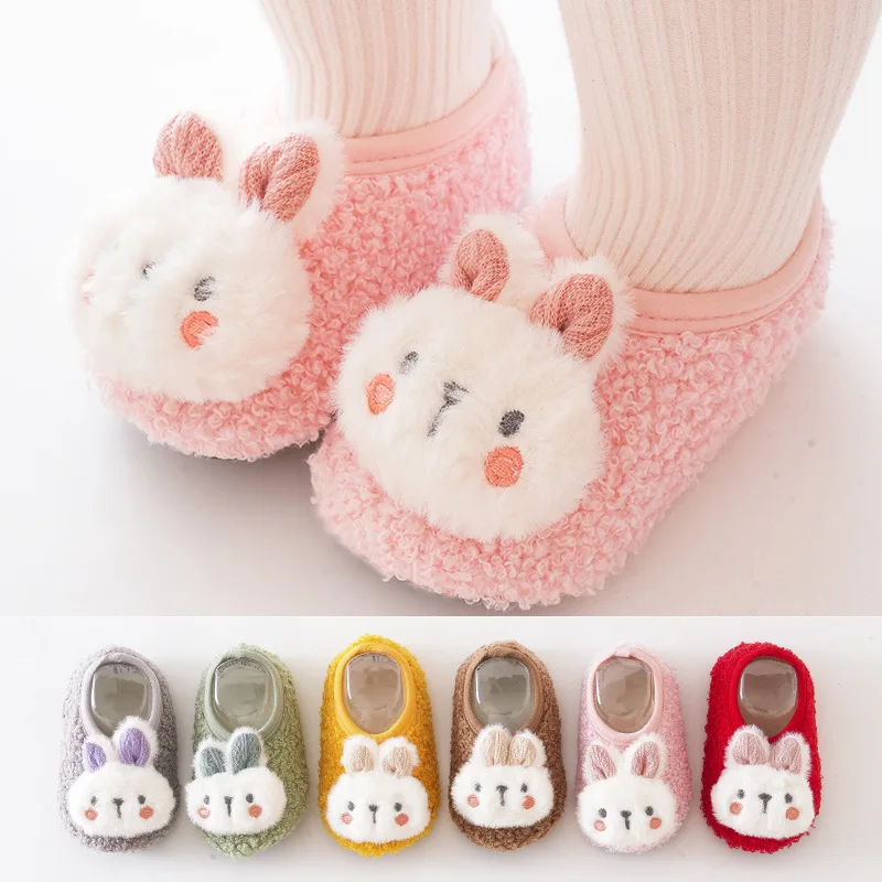 Cartoon Kaninchen Baby Boden Socken Kinder Plüsch Hausschuhe Kleinkind Warme Schuhe Kinder Weiche Nicht-slip Prewalkers Indoor Hause Hausschuhe Image