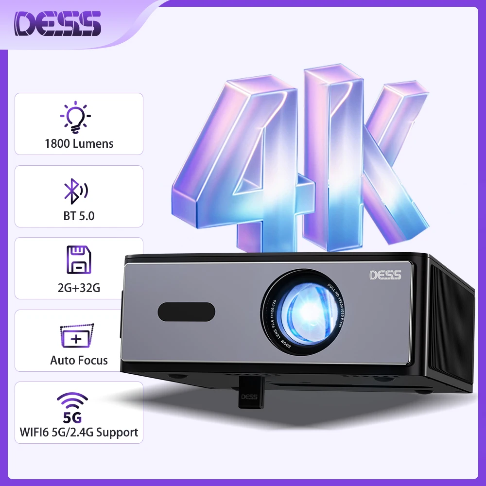 DESS Native HD Projektor 1080P Integrierter HiFi-Lautsprecher Dual WiFi6 Auto Keystone-Korrektur Smart Google Assistant Projektor Home Image