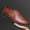 Herren Low-Top-Schuhe aus perforiertem Leder, Sommer, weiches Leder, Business-Casual, Slip-on, atmungsaktiv