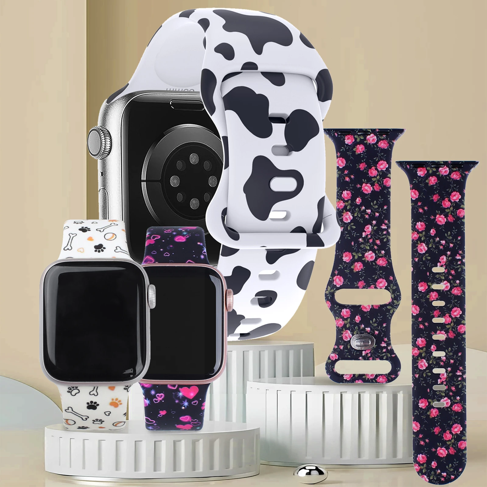 Geeignet für Apple Watch 38/40/41/42/44/45/46/49 mm bedrucktes Silikonarmband, für iWatch Ultra Series 10 9 8 7 6 5 4 3 2 1 SE Image