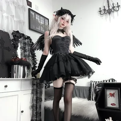 Gothic Lolita Punk Kleid Animation Show Weibliche Geisterbraut Rollenspiel Dämonenkostüm Dark Angel Halloween Anime Cosplay Kostüme Image