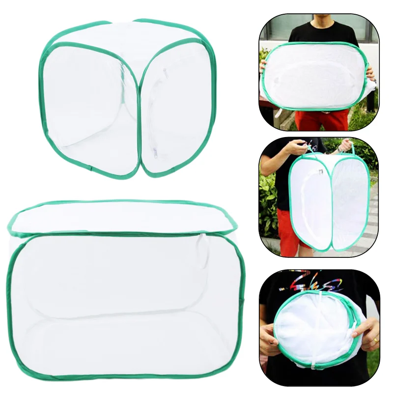 Grüne zusammen klappbare Insekten käfig Mesh Insekten Lebensraum Käfig Schmetterling Mantis Stick Zucht Reiß verschluss Käfige Netz Stoff Insekten Mesh Boxen